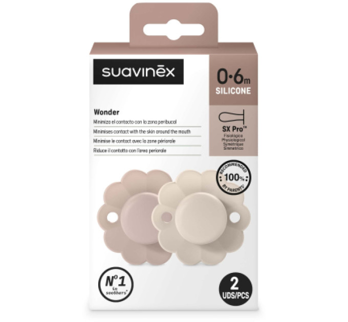 Suavinex Пустушка Suavinex Wonder фізіологічна 2 шт, 0-6 місяців, світло-рожева та нюдова (308400)