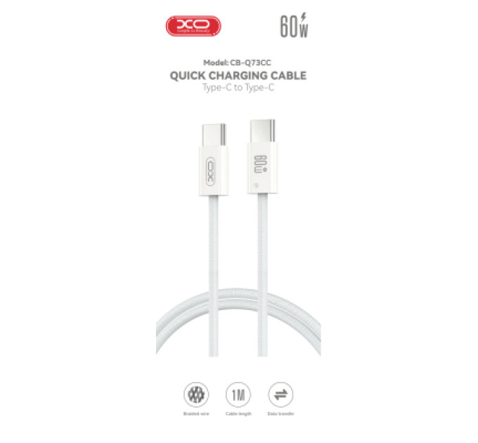 XO Дата кабель USB-C to USB-C 1.0m 60W white XO (CB-Q73CC)