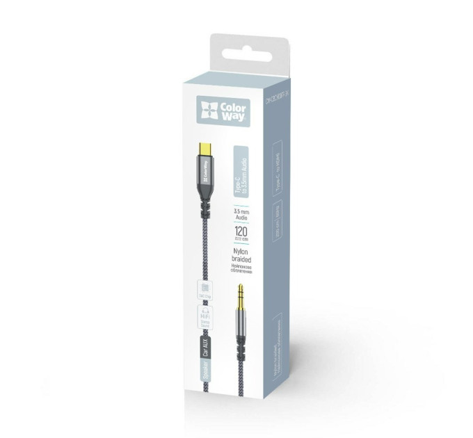 ColorWay Адаптер ColorWay USB Type-C - 3.5 мм (M/M), 1.2 м, Gray (CW-CBPDJ071-G)