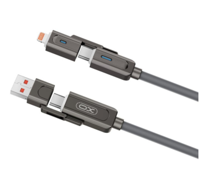 XO Дата кабель USB 2.0 AM to USB-C + USB 2.0 AM to Lightning 1.0m 60W gray XO (NB275_4-in-1_Gray)
