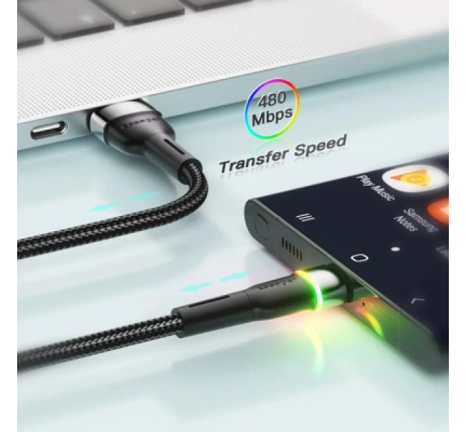 Essager Дата кабель USB 2.0 AM to USB-C 1.0m 3A LED black Essager (EXCT-XCD01)