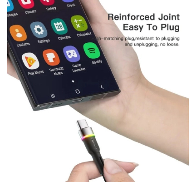 Essager Дата кабель USB 2.0 AM to USB-C 1.0m 3A LED black Essager (EXCT-XCD01)