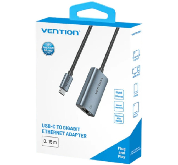 Vention Перехідник USB-C to RJ45 Ethernet 1000Mbps black VENTION (CFPHB)