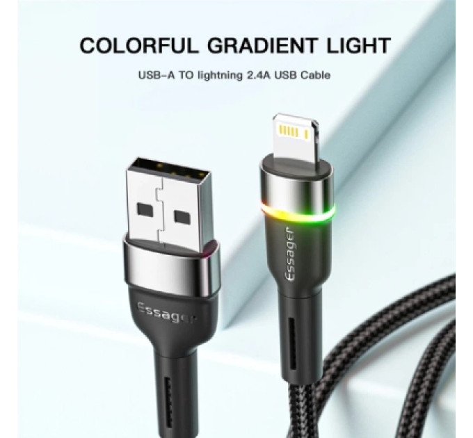 Essager Дата кабель USB 2.0 AM to Lightning 1.0m 2.4A black Essager (EXCL-XCD01)