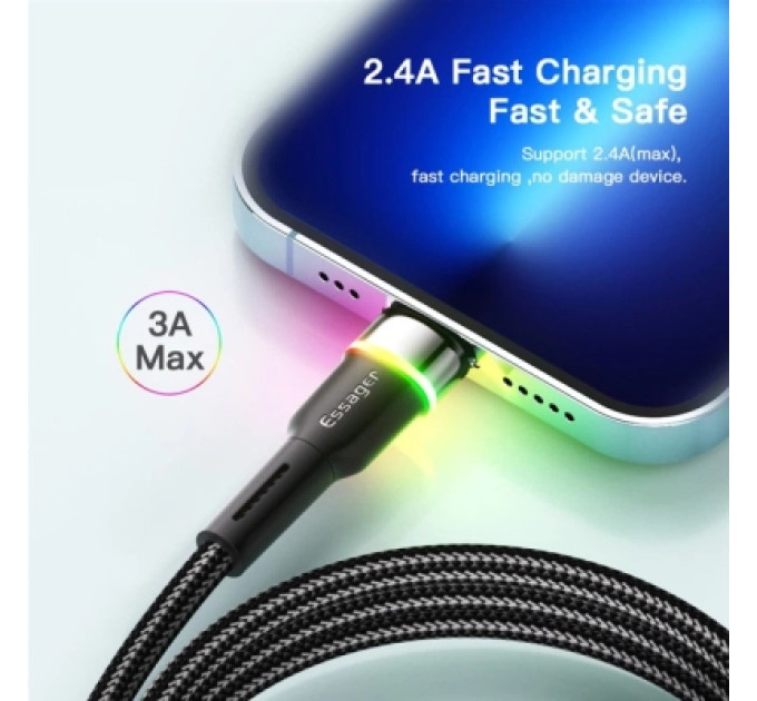 Essager Дата кабель USB 2.0 AM to Lightning 1.0m 2.4A black Essager (EXCL-XCD01)