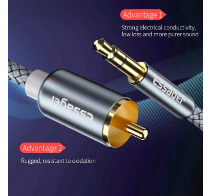 Essager Кабель мультимедійний 3.5mm M to 2xRCA M 2.0m Essager (EYPZJ-MYA0H)