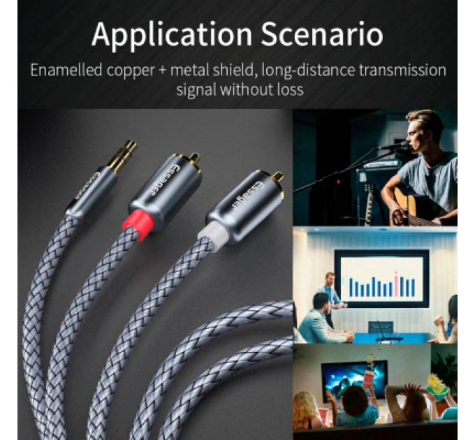 Essager Кабель мультимедійний 3.5mm M to 2xRCA M 2.0m Essager (EYPZJ-MYA0H)