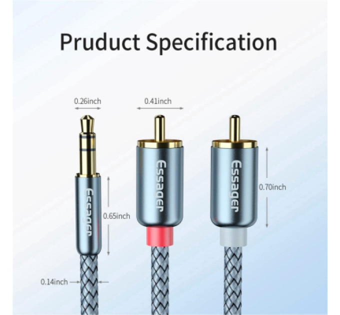 Essager Кабель мультимедійний 3.5mm M to 2xRCA M 2.0m Essager (EYPZJ-MYA0H)
