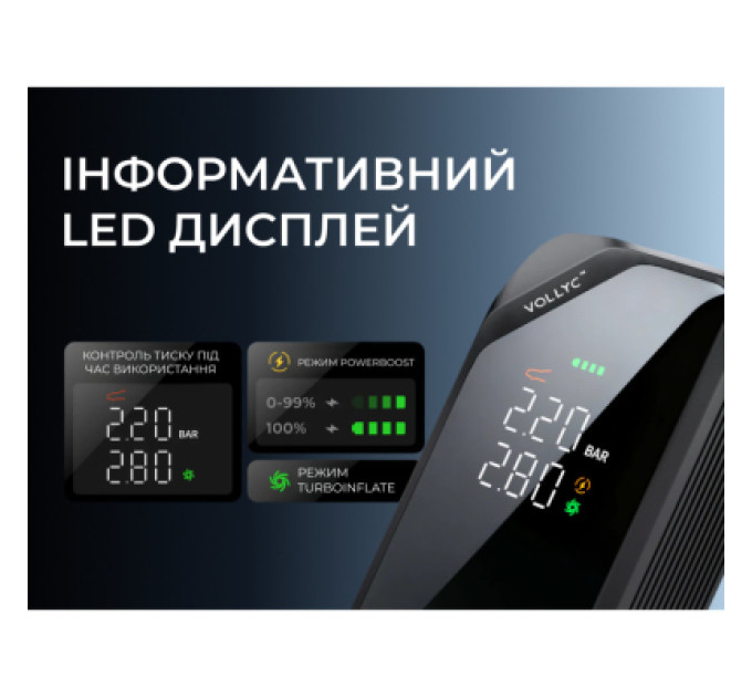 Vollyc Велосипедний насос Vollyc Evo Tire Pump by Flextail, 150 PSI, 1500 mAh (6975755966946)
