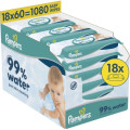 Pampers Дитячі вологі серветки Pampers 99 Water 60 шт х 18 пачок (1080 шт) (8006530116374)