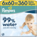 Pampers Дитячі вологі серветки Pampers 99 Water 60 шт х 6 пачок (360 шт) (8006530116596)