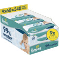 Pampers Дитячі вологі серветки Pampers 99 Water 60 шт х 9 пачок (540 шт) (8006530116459)