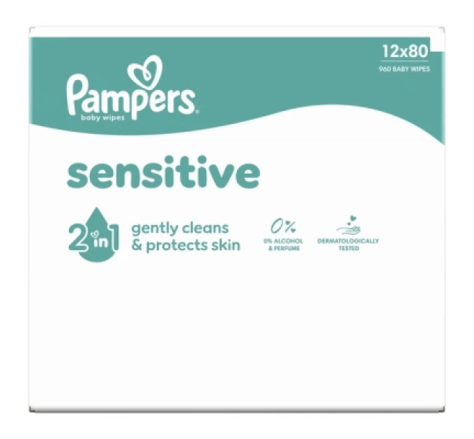 Pampers Дитячі вологі серветки Pampers Sensitive 80 шт х 12 пачок (960 шт) (8006530134668)