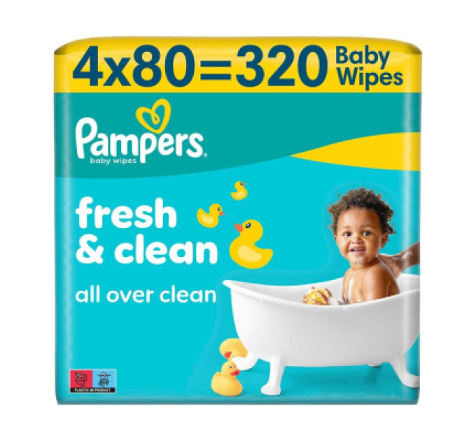 Pampers Дитячі вологі серветки Pampers Fresh Clean Baby Wipes 4 х 80 шт (320 шт) (8001841078052)