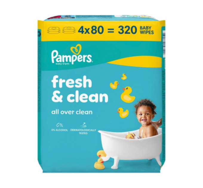 Pampers Дитячі вологі серветки Pampers Fresh Clean Baby Wipes 4 х 80 шт (320 шт) (8001841078052)