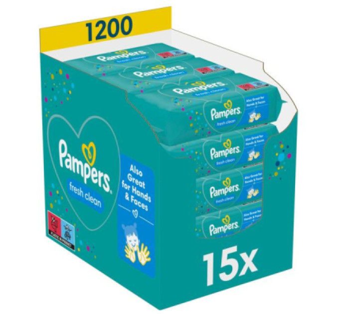 Pampers Дитячі вологі серветки Pampers Fresh Clean 15 пачок х 80 шт (1200 шт) (8001841078496)