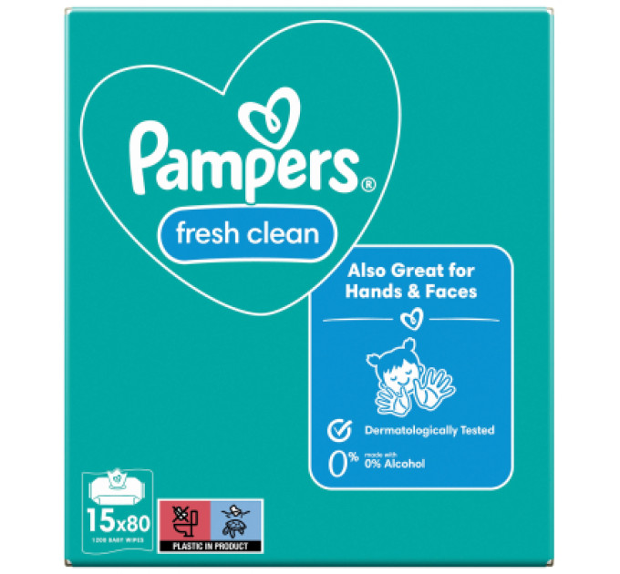 Pampers Дитячі вологі серветки Pampers Fresh Clean 15 пачок х 80 шт (1200 шт) (8001841078496)