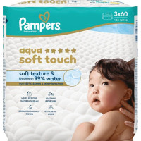 Дитячі вологі серветки Pampers Aqua Soft Touch 3x60 шт (180 шт) (8006530139953)