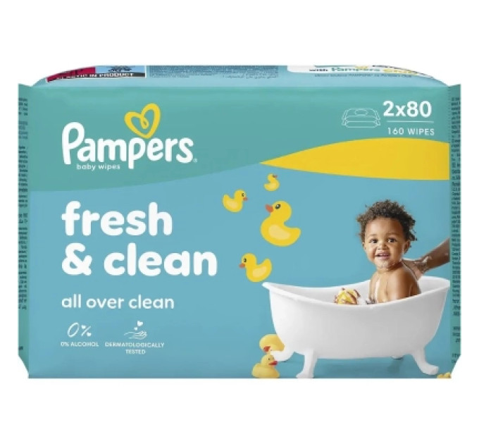 Pampers Дитячі вологі серветки Pampers Fresh Clean2x80 шт (160 шт) (8006530135269)