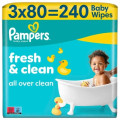 Pampers Дитячі вологі серветки Pampers Fresh Clean 3x80 шт (240 шт) (8006530134422)