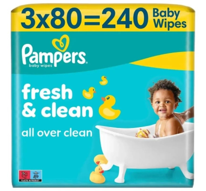 Pampers Дитячі вологі серветки Pampers Fresh Clean 3x80 шт (240 шт) (8006530134422)