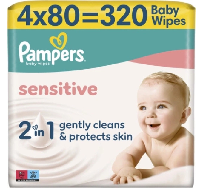 Pampers Дитячі вологі серветки Pampers Sensitive 80 шт х 4 пачки (320 шт) (8001841062754)