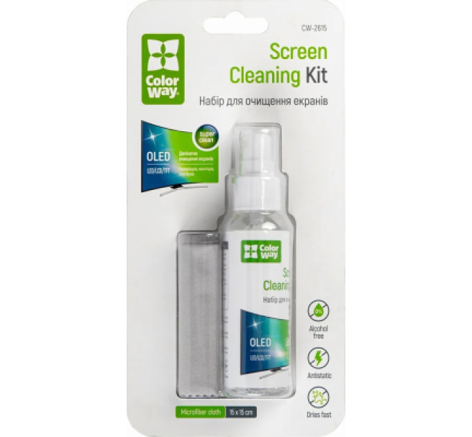 ColorWay Спрей для очищення ColorWay Screens Cleaning Kit TV/OLED/LED/LCD 60ML + Microfibre (CW-2615)