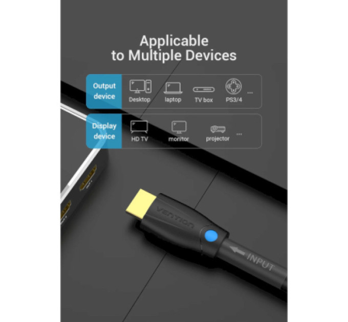 Vention Кабель мультимедійний HDMI to HDMI 10.0m V2.0 Engineering 4K 60Hz 18Gbps HD 7.1 PVC Black Vention (AAMBL)