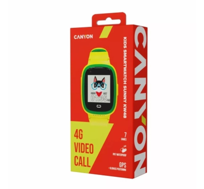 Canyon Смарт-годинник Canyon Sunny KW-48 Video 4G GPS Games Music Yellow/Green (CNE-KW48YG)