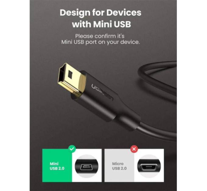 Ugreen Дата кабель USB 2.0 AM to Mini 5P 3.0m 2A PVC black Ugreen (UGR-10386)