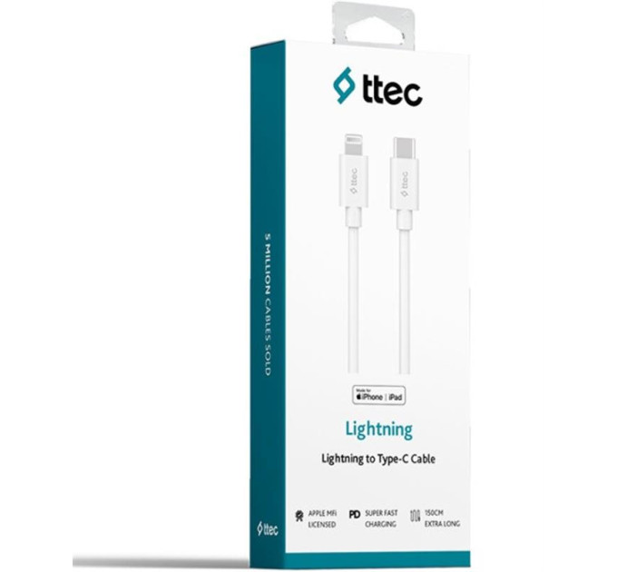 Ttec Кабель Ttec USB Type-C - Lightning (M/M), 1.5 м, White (2DKM04B)