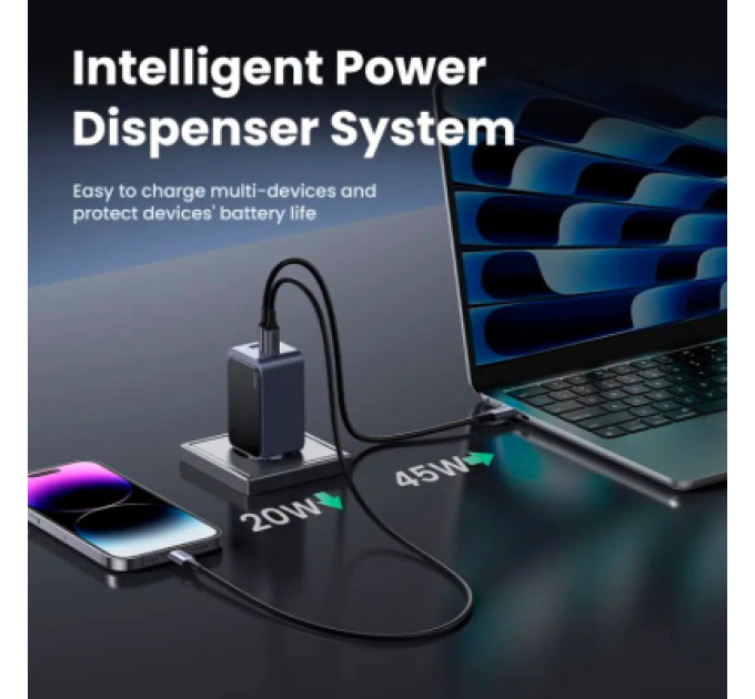 Ugreen Зарядний пристрій Ugreen 3xUSB 65W (2xUSB-C+USB-A) Gan Nexode Fast Charger Grey X553 (35042)