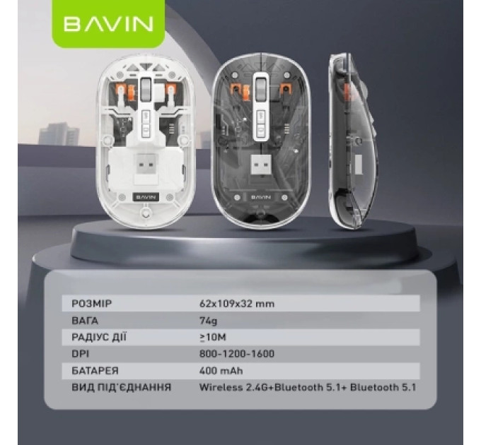 BAVIN Мишка BAVIN G-K-993 Wireless/Bluetooth Black (G-K-993-BK)
