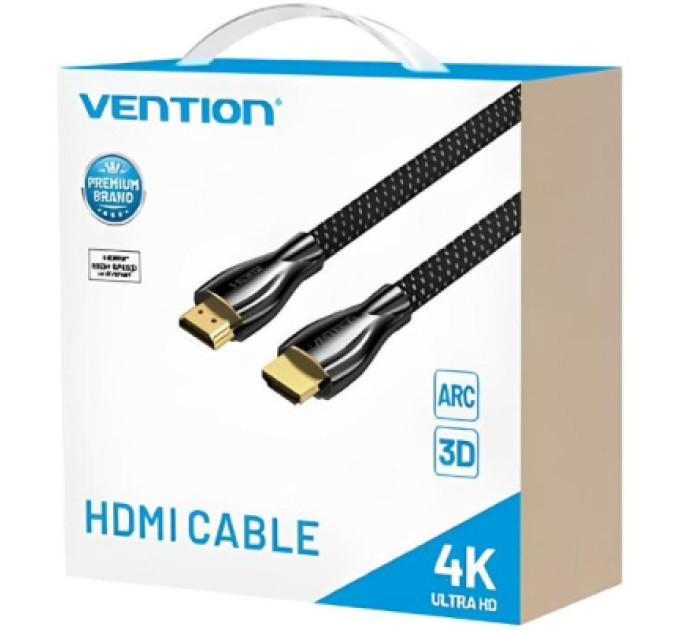 Vention Кабель мультимедійний HDMI M to HDMI M 12.0m V2.0 4K60Hz braided zinc alloy black Vention (ALMBM)