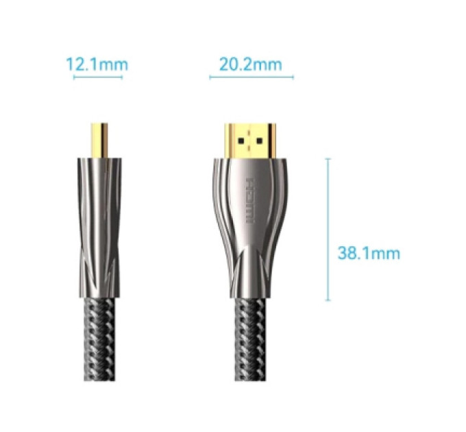 Vention Кабель мультимедійний HDMI M to HDMI M 12.0m V2.0 4K60Hz braided zinc alloy black Vention (ALMBM)