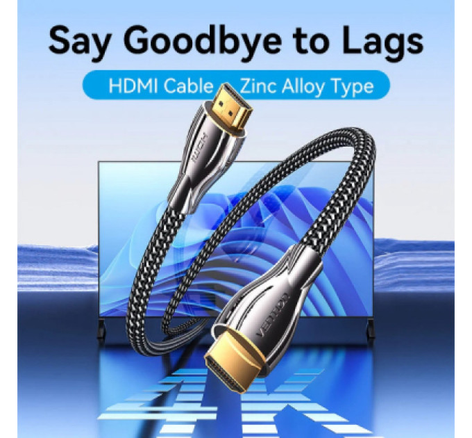Vention Кабель мультимедійний HDMI M to HDMI M 12.0m V2.0 4K60Hz braided zinc alloy black Vention (ALMBM)