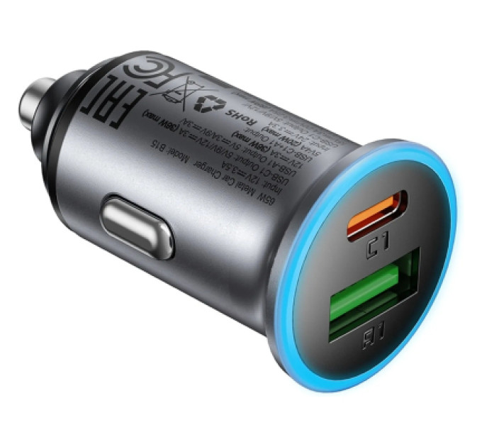 Acefast Зарядний пристрій Acefast 1xUSB-C PD65W + 1xUSB black (6974316284963)