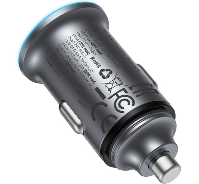 Acefast Зарядний пристрій Acefast 1xUSB-C PD65W + 1xUSB black (6974316284963)