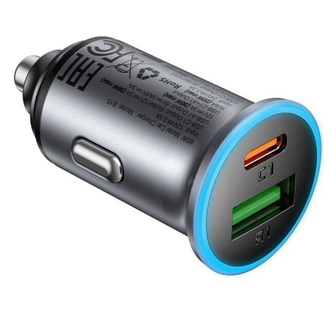 Acefast Зарядний пристрій Acefast 1xUSB-C PD65W + 1xUSB black (6974316284963)