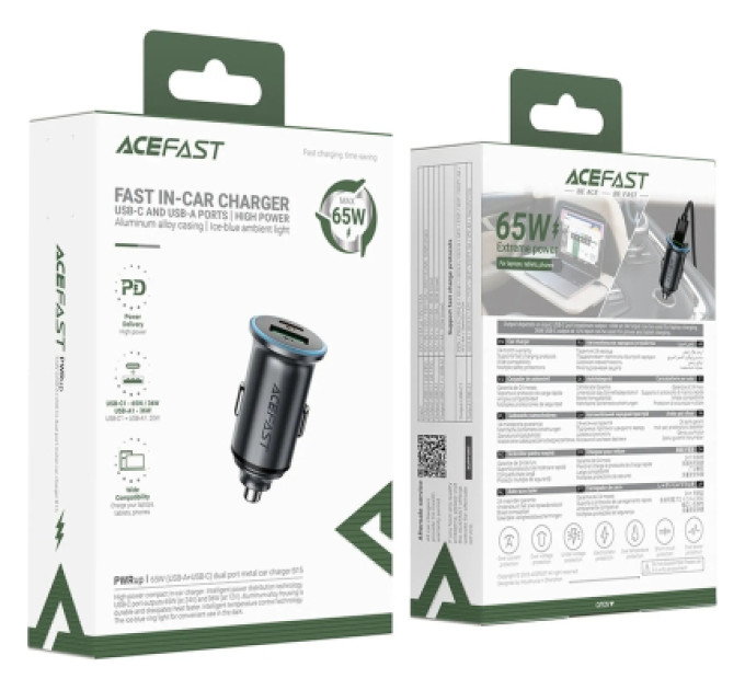 Acefast Зарядний пристрій Acefast 1xUSB-C PD65W + 1xUSB black (6974316284963)