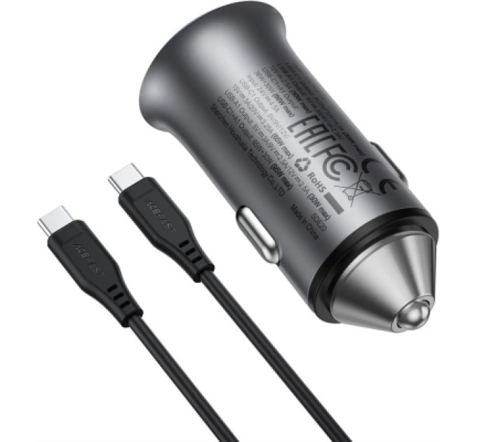 Acefast Зарядний пристрій Acefast 1xUSB-C PD95W + 1xUSB gray (6974316285304)