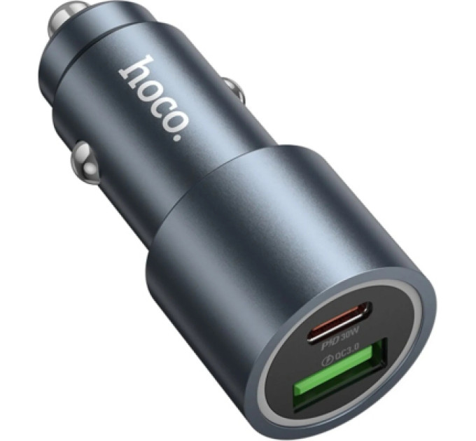 HOCO Зарядний пристрій HOCO 1xUSB-C PD30W + 1xUSB QC3.0 48W car adapter Z60 gray (6942007642095)