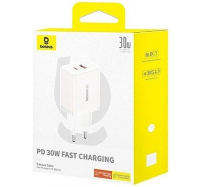 Baseus Зарядний пристрій Baseus 1xUSB-C PD30W + 1xUSB QC3.0 white (P10111404213-00)