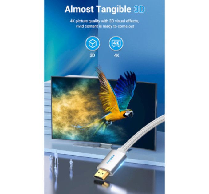 Vention Кабель мультимедійний HDMI to HDMI 2.0m V2.0 4K 60Hz Silver Metal Type Vention (AABIH)