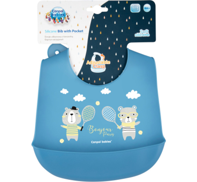 Canpol babies Слинявчик Canpol babies Bonjour Paris силіконовий з кишенькою синій (74/027_blu)
