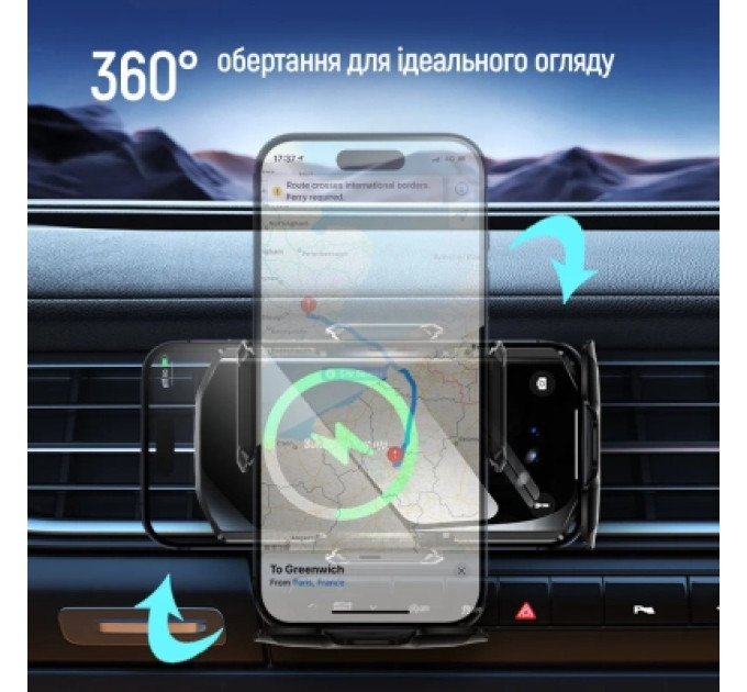 ColorWay Універсальний автотримач ColorWay FlameGrip, автозажим, Wireless Charger 15W Black (CW-CHAW070Q-BK)