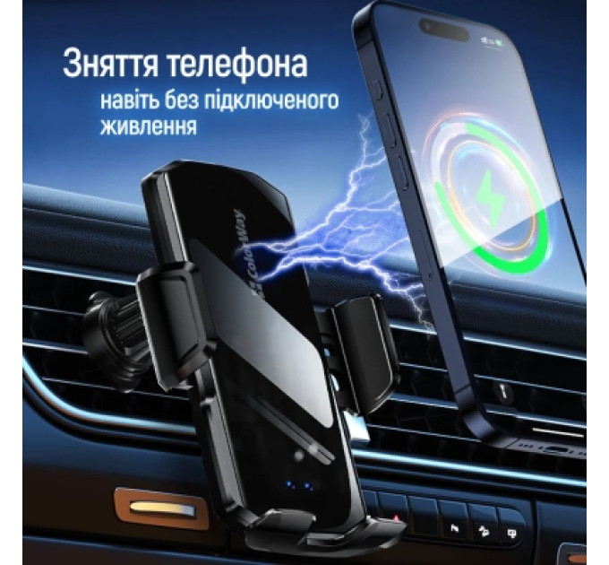 ColorWay Універсальний автотримач ColorWay FlameGrip, автозажим, Wireless Charger 15W Black (CW-CHAW070Q-BK)