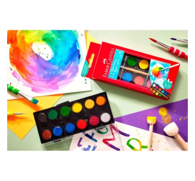 Faber-Castell Акварельні фарби Faber-Castell 2 кольорів (d 30 мм) з пензликом (125018) (32298)