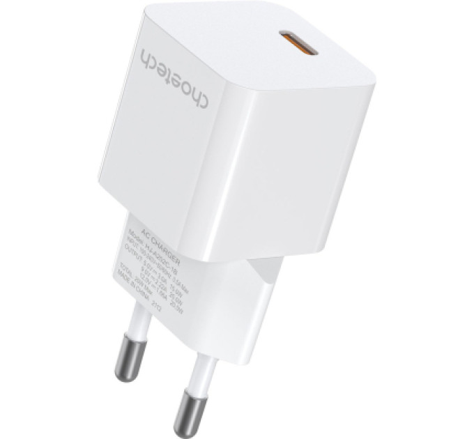 Choetech Зарядний пристрій Choetech GaN USB-C 20W QC3.0/PD/PPS (PD5010-EU-WH)