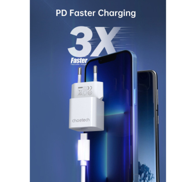 Choetech Зарядний пристрій Choetech GaN USB-C 20W QC3.0/PD/PPS (PD5010-EU-WH)